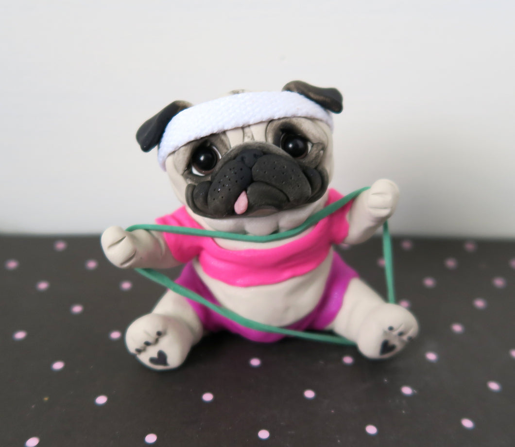 Work out Bands Pug Sculpture Hand Sculpted Collectible