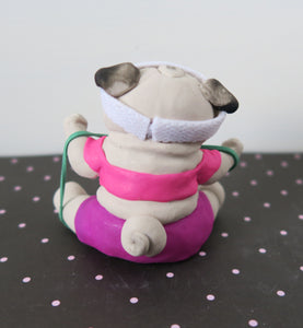 Work out Bands Pug Sculpture Hand Sculpted Collectible