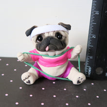 Load image into Gallery viewer, Work out Bands Pug Sculpture Hand Sculpted Collectible