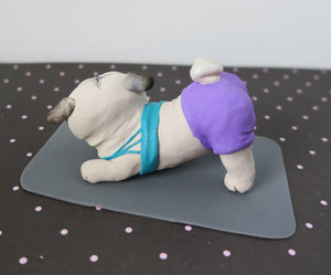 Downward Dog Yoga Pug Sculpture Hand Sculpted Collectible