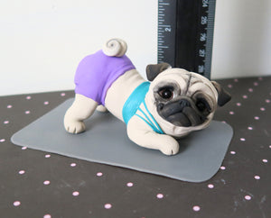 Downward Dog Yoga Pug Sculpture Hand Sculpted Collectible