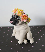 Load image into Gallery viewer, Flower Crown Pug Sculpture Hand Sculpted Collectible