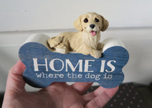 Load image into Gallery viewer, Golden Retriever &quot;Home is where the Dog Is&quot; bone sign hand sculpted Collectible Decor