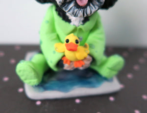 Rainy Day Havanese with baby duckling friend Hand Sculpted Collectible
