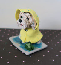 Load image into Gallery viewer, Rainy Day Havanese with frog friend Hand Sculpted Collectible