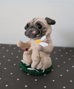 Love Me, Love Me Not? Fawn Pug Sculpture Hand Sculpted Collectible