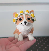 Load image into Gallery viewer, Floral Rose crown Corgi Cutie Hand Sculpted Collectible