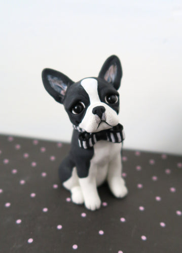 Boston Terrier with Bowtie Sculpture hand sculpted Collectible