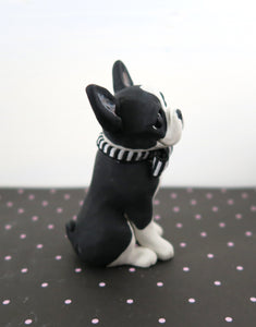 Boston Terrier with Bowtie Sculpture hand sculpted Collectible