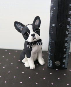 Boston Terrier with Bowtie Sculpture hand sculpted Collectible