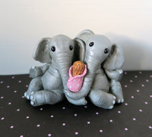 Load image into Gallery viewer, Elephant Parents with their Peanut Collectible Keepsake Handmade &amp; Painted Resin Cake topper figurine
