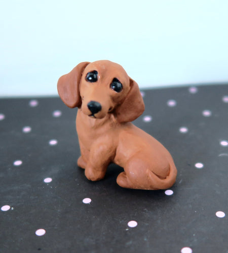 Mini Red Dachshund Handmade Resin Collectible Miniature