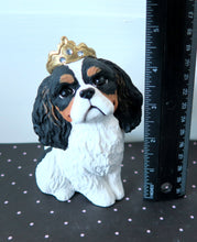 Load image into Gallery viewer, Tri Cavalier King Charles Spaniel with Crown Handmade Resin Collectible Figurine