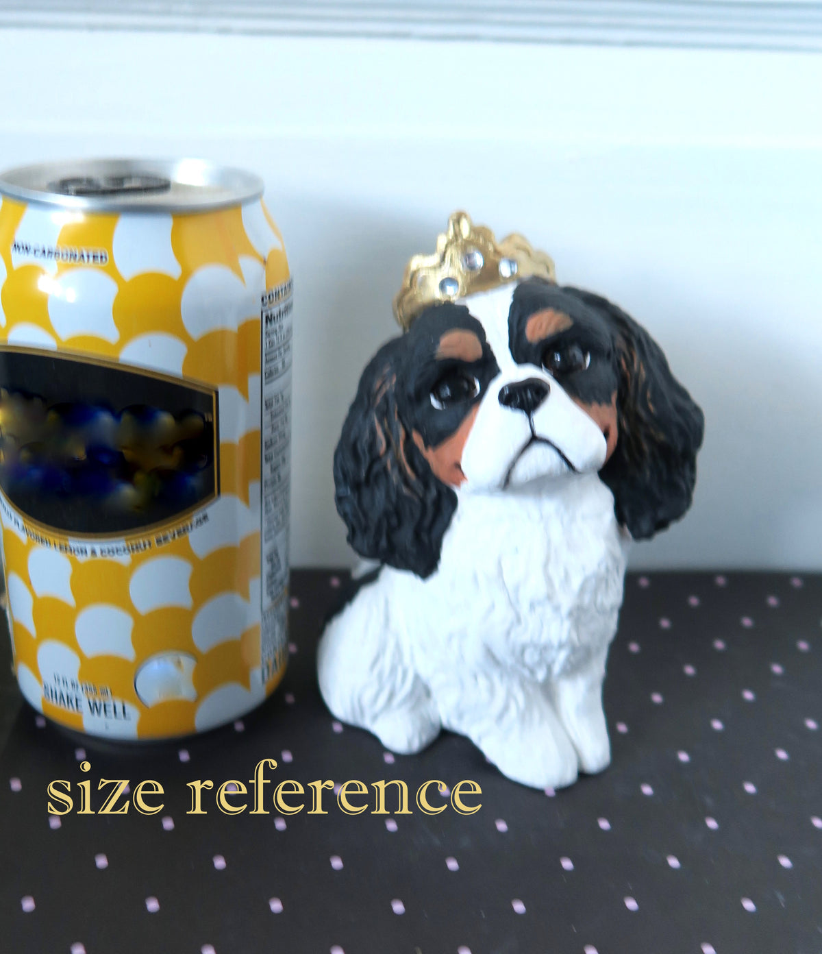 Tri Cavalier King Charles Spaniel with Crown Handmade Resin Collectible Figurine