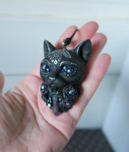 Load image into Gallery viewer, Black Cat Amethys stone Dark Purple Roses pendant necklace