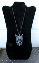 Load image into Gallery viewer, Black Cat Amethys stone Dark Purple Roses pendant necklace