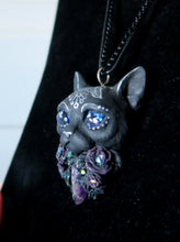 Load image into Gallery viewer, Black Cat Amethys stone Dark Purple Roses pendant necklace