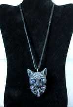 Load image into Gallery viewer, Black Cat Amethys stone Dark Purple Roses pendant necklace