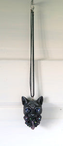 Black Cat Amethys stone Dark Purple Roses pendant necklace