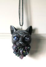Load image into Gallery viewer, Black Cat Amethys stone Dark Purple Roses pendant necklace