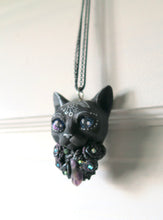 Load image into Gallery viewer, Black Cat Amethys stone Dark Purple Roses pendant necklace