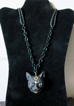 Load image into Gallery viewer, Black Cat with Gold Moon &amp; Star Painted pendant necklace