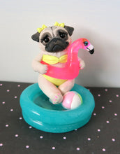 Load image into Gallery viewer, Inflatable Pool Pug with Pool Toys Hand Sculpted Collectible