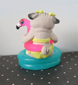 Inflatable Pool Pug with Pool Toys Hand Sculpted Collectible