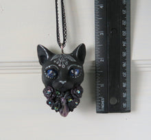 Load image into Gallery viewer, Black Cat Amethys stone Dark Purple Roses pendant necklace