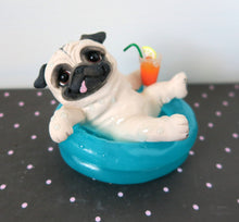 Load image into Gallery viewer, Dog  Darys of Summe Pool Pug with drink Hand Sculpted Collectible