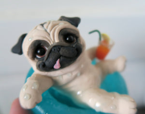 Dog  Darys of Summe Pool Pug with drink Hand Sculpted Collectible