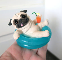 Load image into Gallery viewer, Dog  Darys of Summe Pool Pug with drink Hand Sculpted Collectible