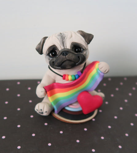 Rainbow Pride Pug Hand Sculpted Collectible