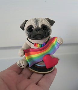 Rainbow Pride Pug Hand Sculpted Collectible