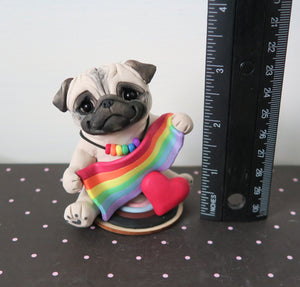 Rainbow Pride Pug Hand Sculpted Collectible