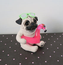Load image into Gallery viewer, Flamingo Floaty Pug with Sunglasses Hand Sculpted Collectible