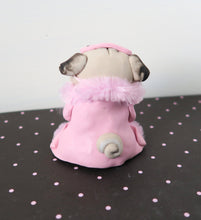 Load image into Gallery viewer, Pug in pink robe and slippers Good Morning Sculpture Hand Sculpted Collectible