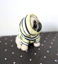 Load image into Gallery viewer, Silly Pug Putting on sweater Sculpture Hand Sculpted Collectible
