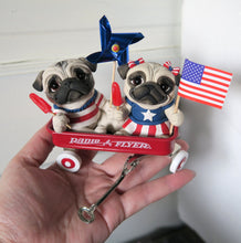 Load image into Gallery viewer, Americana Little Red Wagon of Pugs Hand sculpted Clay Collectible 4th of July