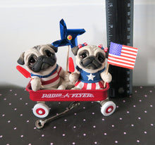 Load image into Gallery viewer, Americana Little Red Wagon of Pugs Hand sculpted Clay Collectible 4th of July