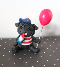 Load image into Gallery viewer, Americana Little Red Balloon Pug Hand sculpted Clay Collectible 4th of July
