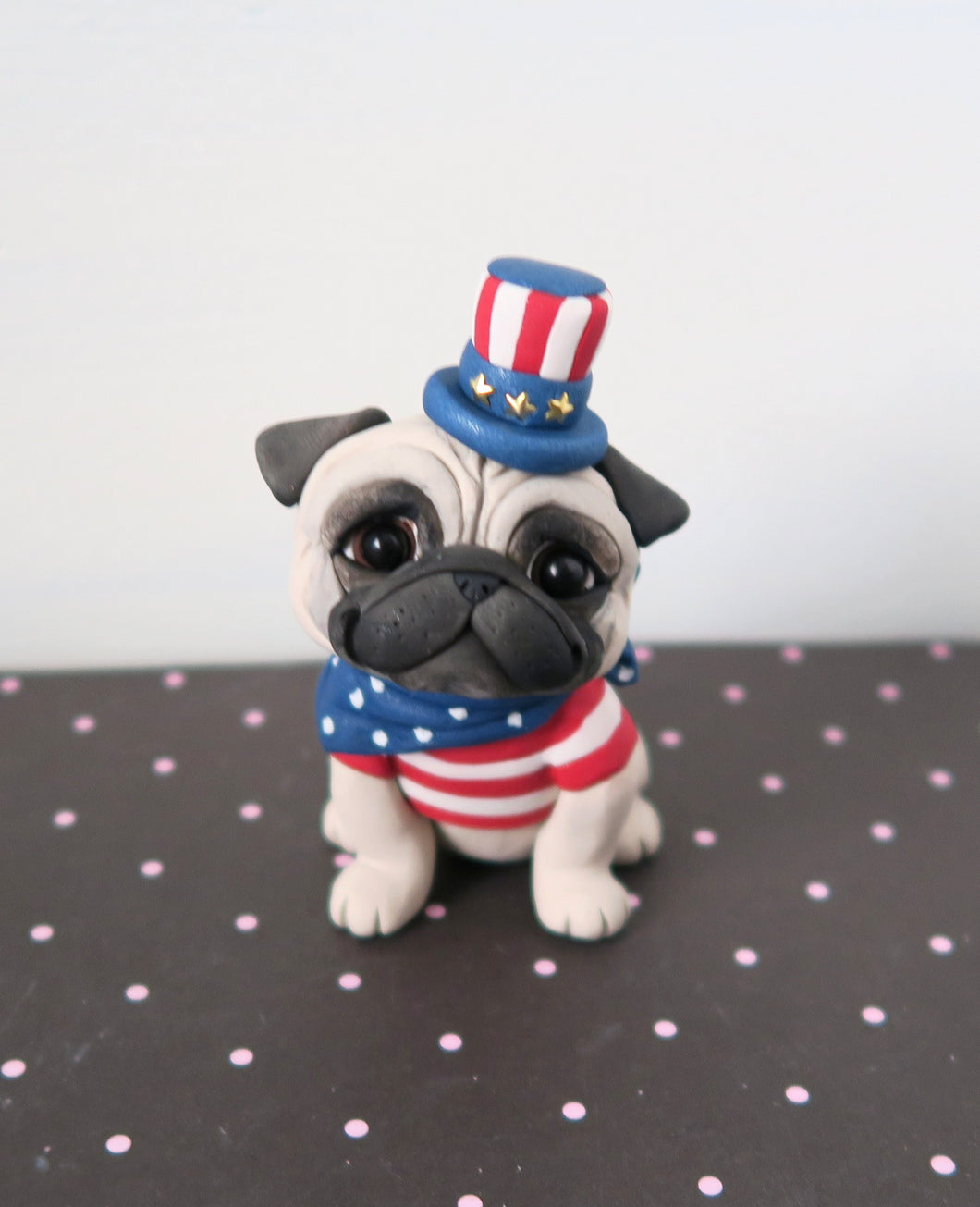 Americana USA Pug Hand sculpted Clay Collectible 4th of July