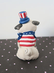 Americana USA Pug Hand sculpted Clay Collectible 4th of July