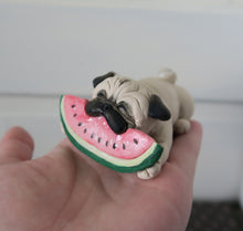 Load image into Gallery viewer, Watermelon Loving Pug Hand sculpted Clay Summertime Collectible