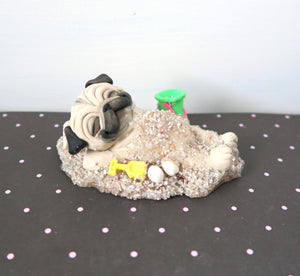 A day at the Beach Sun and Sand Pug Sculpture