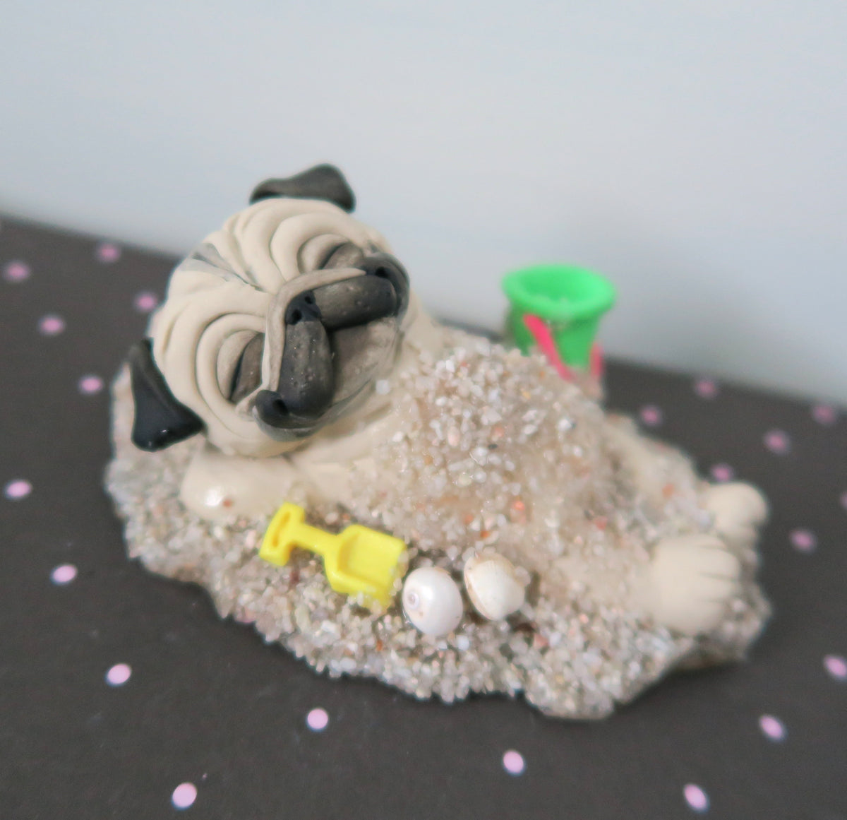 A day at the Beach Sun and Sand Pug Sculpture