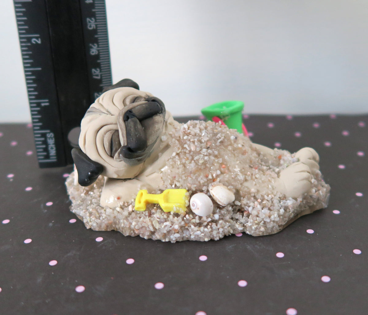 A day at the Beach Sun and Sand Pug Sculpture