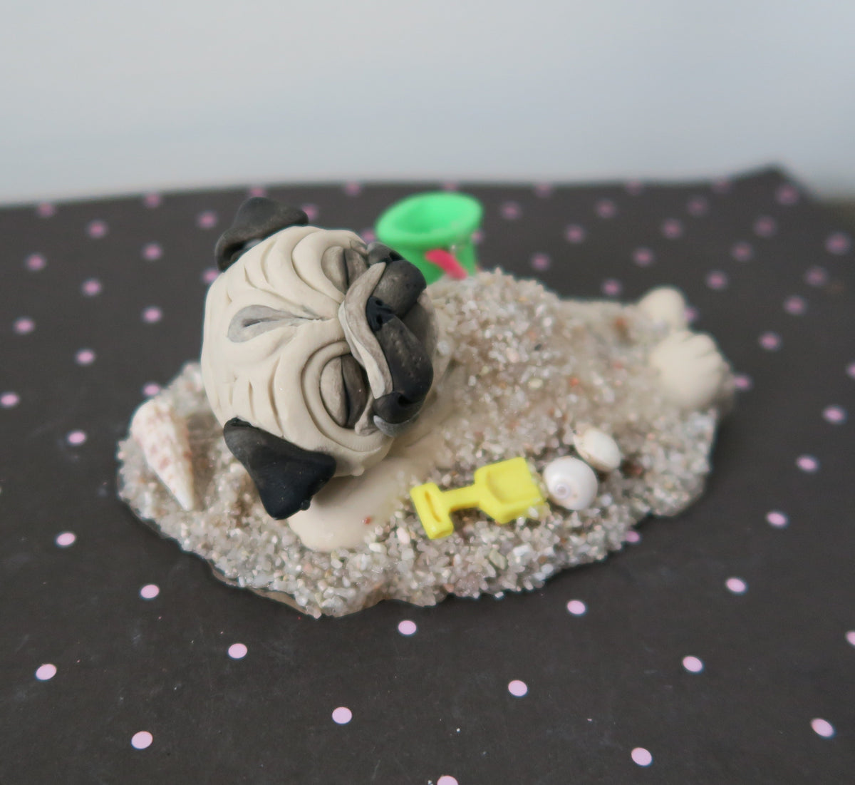 A day at the Beach Sun and Sand Pug Sculpture