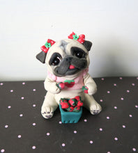 Load image into Gallery viewer, Strawberry Loving Pug Hand sculpted Clay Summertime Collectible