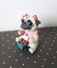 Load image into Gallery viewer, Strawberry Loving Pug Hand sculpted Clay Summertime Collectible